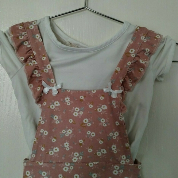 MuMuCoCo Pink Floral Jumper Dress With White Tee Size 3T 2 piece set - Picture 3 of 8